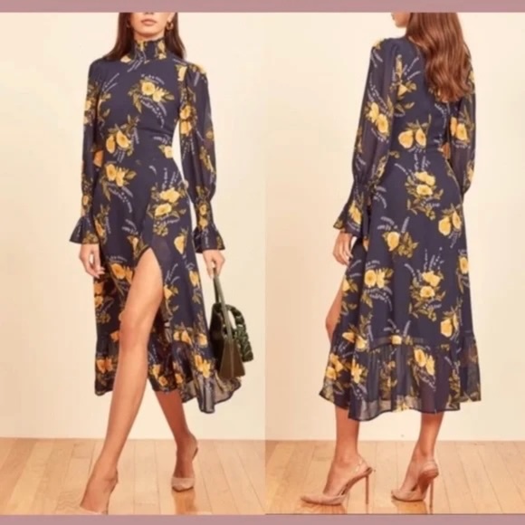 Reformation Dresses & Skirts - Reformation Galena High Neck Long Sleeve Floral Midi Dress